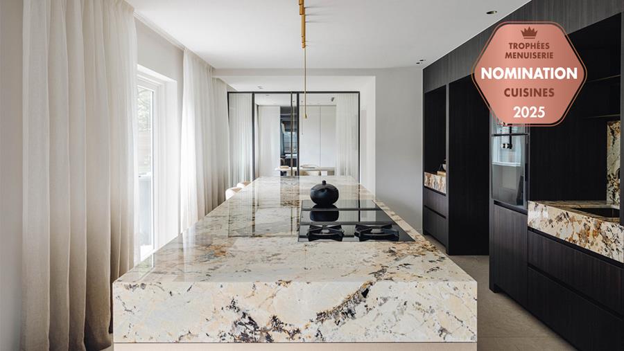 Un plan de travail en quartzite de 20 cm d'épaisseur qui témoigne de solides compétences techniques