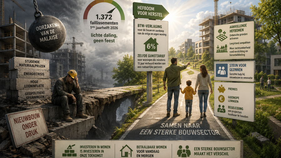 Bouwunie: Iets minder faillissementen; pleit voor btw-verlaging nieuwbouw